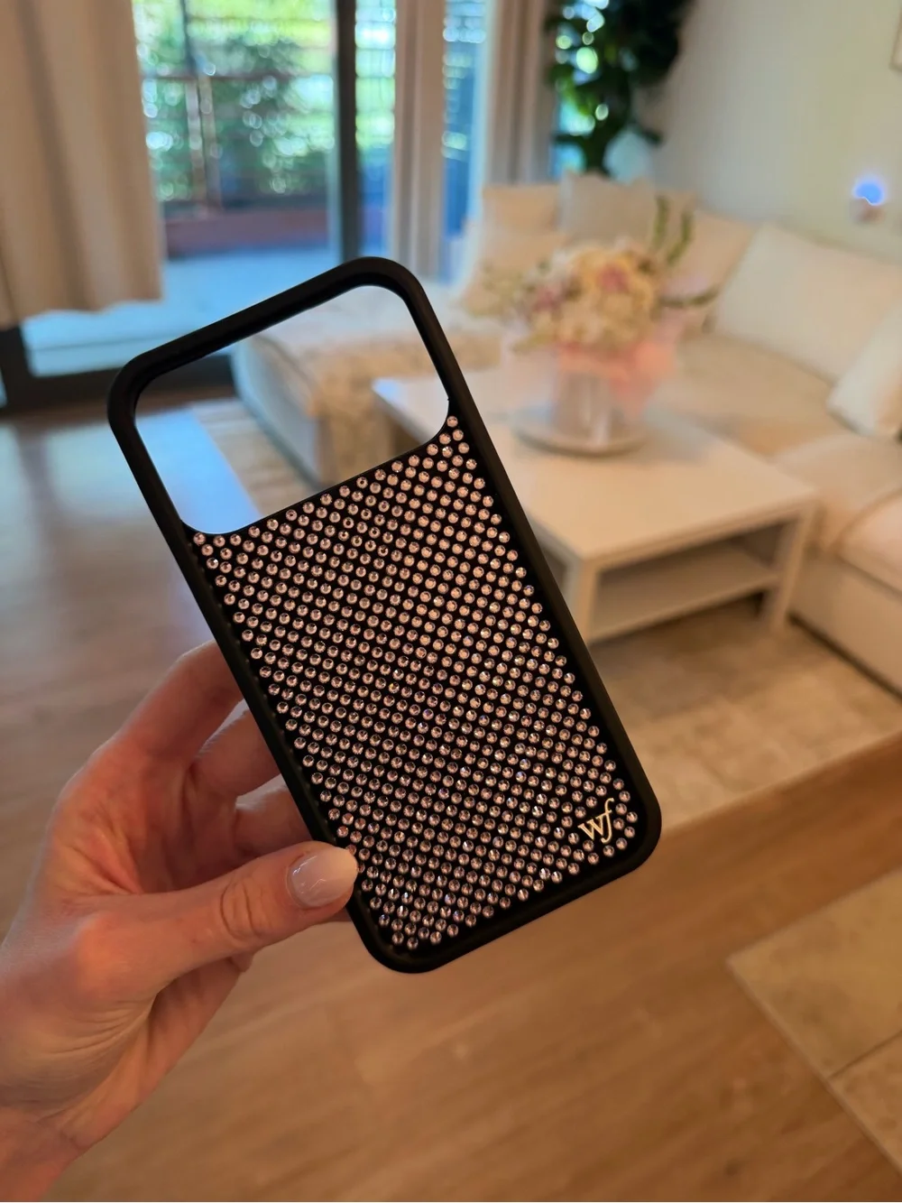 Wildflower Rhinestone Black Phone Case with Pink Crystals
